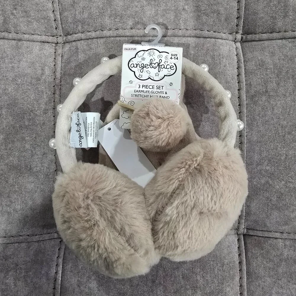 NWT Angel Face Earmuff, Gloves & Stretchy Hair Band, 3 Piece Set Size 4-14